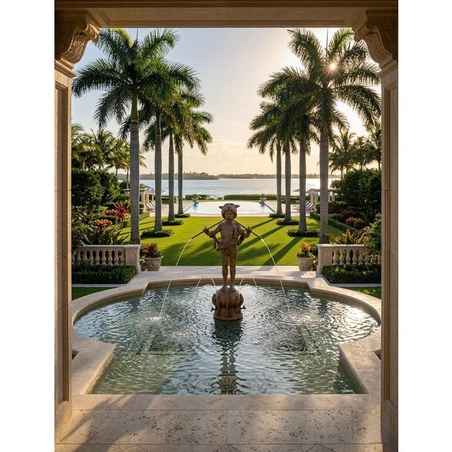 Bronze Vintage Neoclassical Patinated Bronze Fountain – Boy Playing Double Flute on Fish Base For Sale - Image 8 of 11