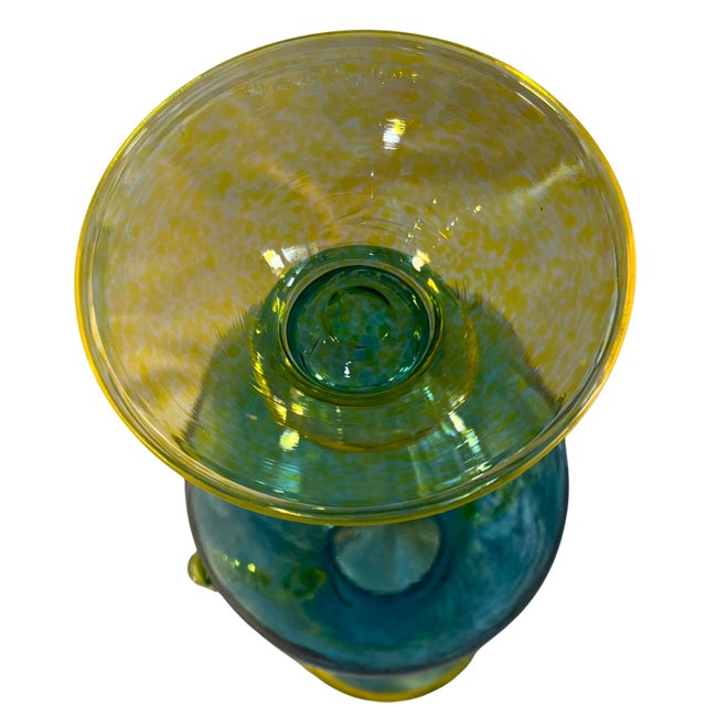 Art Glass Aqua Yellow Handled Amphora Vase For Sale - Image 13 of 14