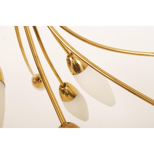 Metal Mid-Century Brass Opaline Glass Chandelier by Rupert Nikoll, 1955 For Sale - Image 7 of 14