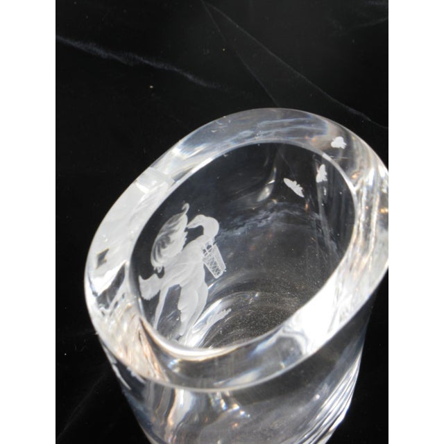 Transparent Mid 19th Century Vase Swedish Crystal Cupid Boy, 6" Engraved Naked Cherub, Kjellander Glass For Sale - Image 8 of 12