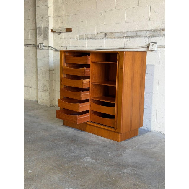 Mid-Century Modern Teak Tambour Door Highboy Dresser Cabinet by Bernhard Pedersen Denmark Mid-Century 1960s For Sale - Image 3 of 10