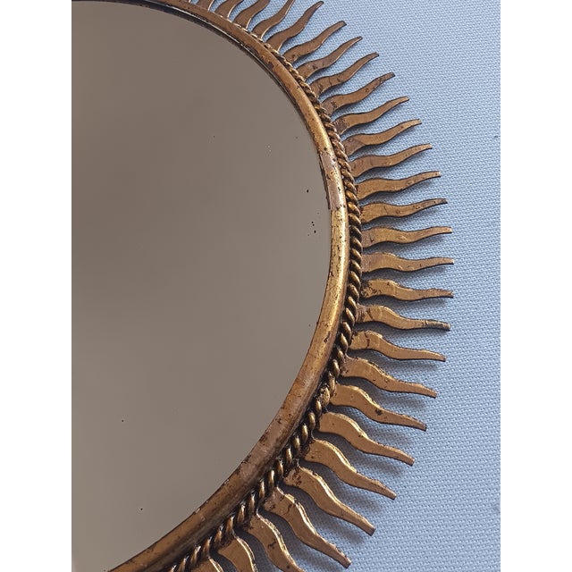 Mid-Century Modern Vintage Spanish Gilt Metal Sunburst Mirror, 1960s For Sale - Image 3 of 5