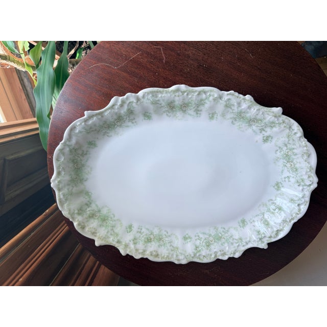 Late 19th Century, Elite Works Limoges France Porcelain Serving Platters Green Floral Garland Scalloped Edge - a Pair For Sale In New York - Image 6 of 12