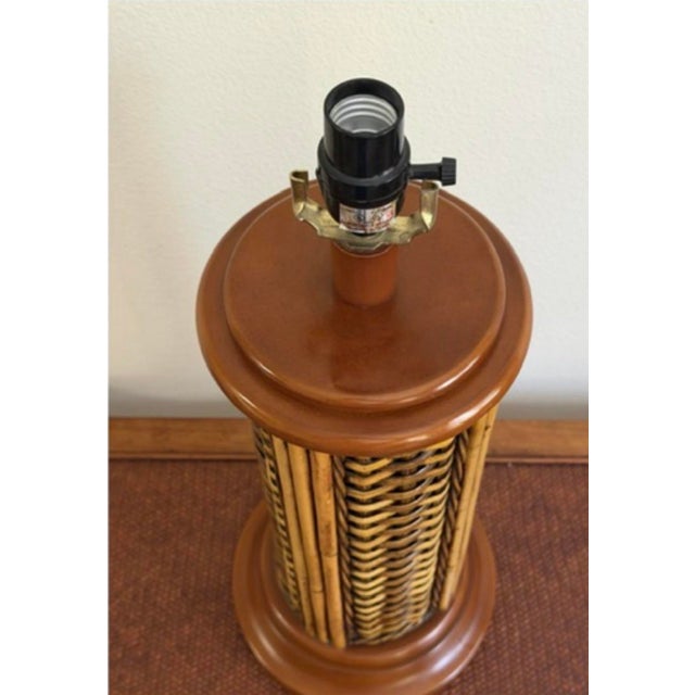 Vintage Bamboo and Woven Rattan Coastal Table Lamps - a Pair For Sale - Image 9 of 11