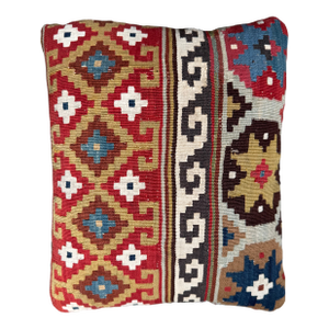 Colorful Throw Pillow Made From 19th Century Handwoven Wool Caucasian Kilim Rug