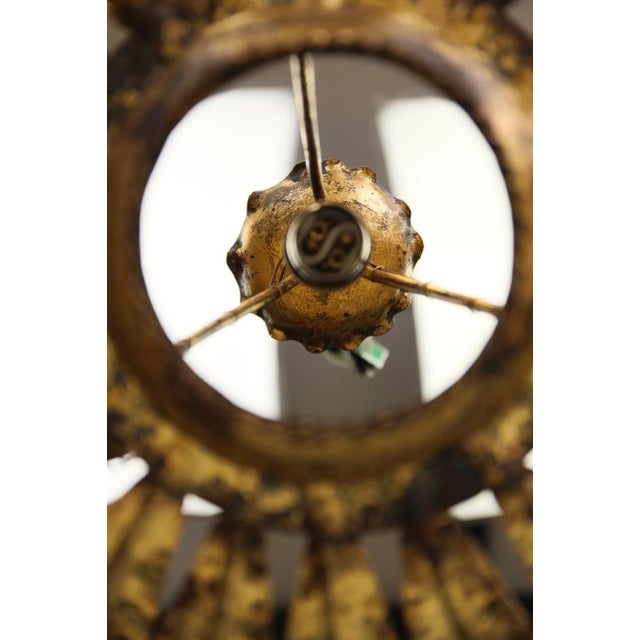 Mid-Century Spanish Sunburst Ceiling Light in Gilt Iron, c.1950s by Unknown for Unknown For Sale - Image 6 of 17