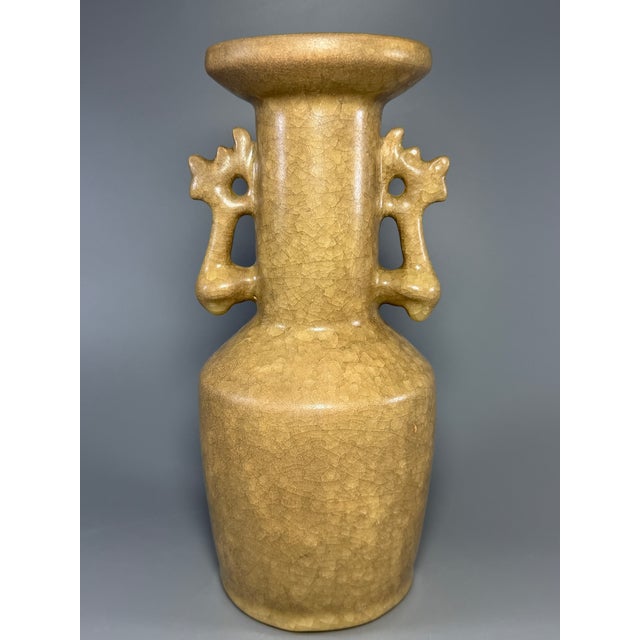 16th Century Antique Chinese Official‑Style Yellow‑Glaze Porcelain Vase With Phoenix Handles For Sale - Image 5 of 7
