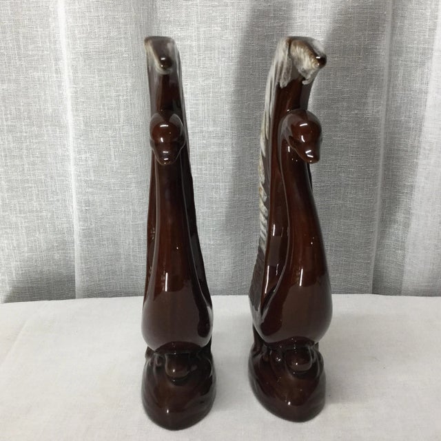 Brown Mid-Century Art Deco Boho Chic Swans in Brown Glaze Ceramic With White Tips - A Pair For Sale - Image 8 of 9