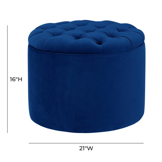 Queen Navy Velvet Storage Ottoman For Sale - Image 4 of 6