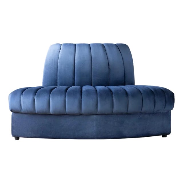 Matthew Izzo Home Estelle Navy Velvet Outside Corner Banquette Sofa For Sale