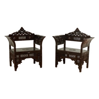 Pair of Antique Anglo Indian Carved and Inlaid Chairs For Sale