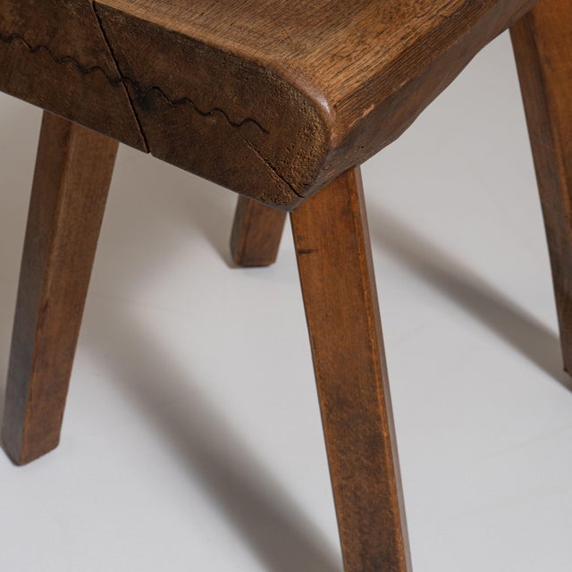 1960s Set of Six 1960s Belgian Brown Brutalist Oak Mobichalet Dining Chairs For Sale - Image 5 of 15