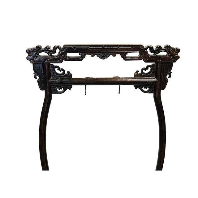 Chinese Distressed Brown Dragon Head Wood Figure Gong Display Rack For Sale In San Francisco - Image 6 of 8