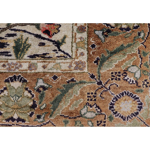 Mid 20th Century Silk Turkish Rug With Botanical Designs, Including Stylized Leaves For Sale - Image 5 of 16