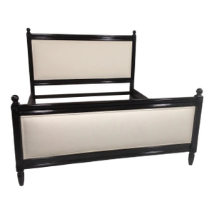 Modern Queen Size Bed Ebony Finish With Upholstered Insets