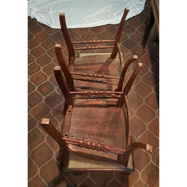 Pair Antique Quarter Sawn Oak Chairs Art Nouveau Carved Backs Tiger Oak C1900 For Sale - Image 11 of 12