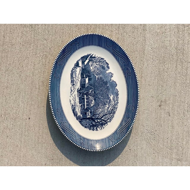 Blue Vintage Royal China Usa Currier & Ives Blue Old Inn Winter Serving Platter For Sale - Image 8 of 10