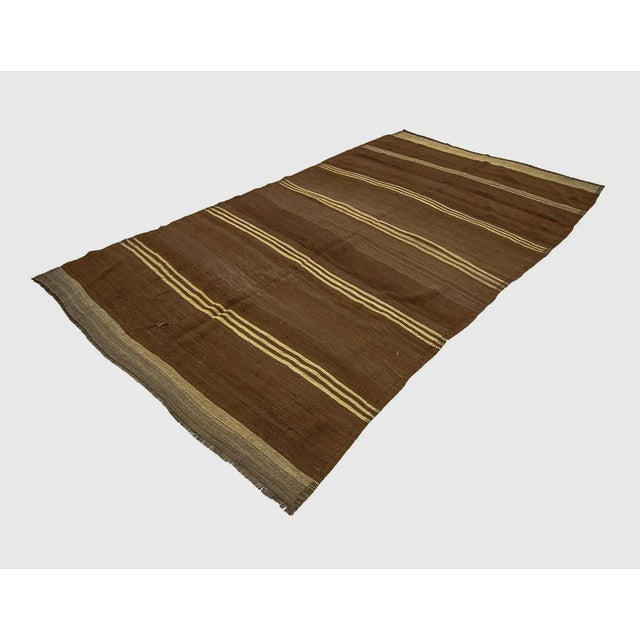 1960s Vintage Brown Natural Wool Kilim Rug- 5′10″ × 10′4″ For Sale - Image 4 of 7