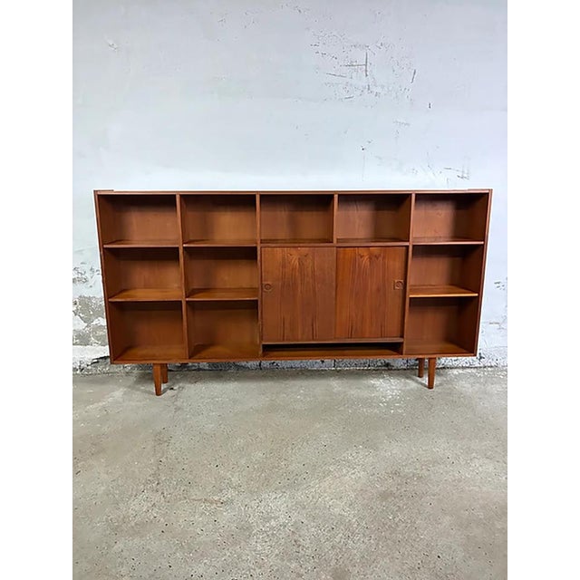 Danish Teak Bookcase with Open Compartments and Sliding Doors, 1950s For Sale - Image 4 of 7