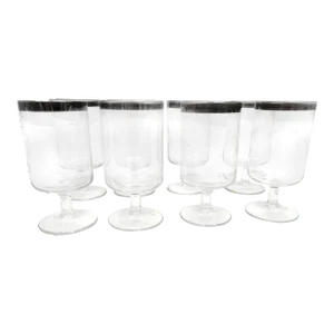 Mid-Century Modern Dorothy Thorpe Silver Rimmed Glass Goblets - Set of 8