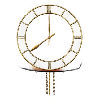 Mid Century Modern Wall Clock Teak Pendulum Weights 10 Jewel Denmark Chime For Sale