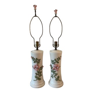 Pair of 1960s Marbro Pink Roses Lamps For Sale