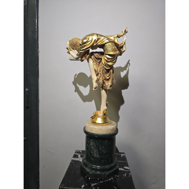 Metal J.R. Colinet, Chryselephantine Style Sculpture, 1930, Gilt Bronze on Marble Base For Sale - Image 7 of 11