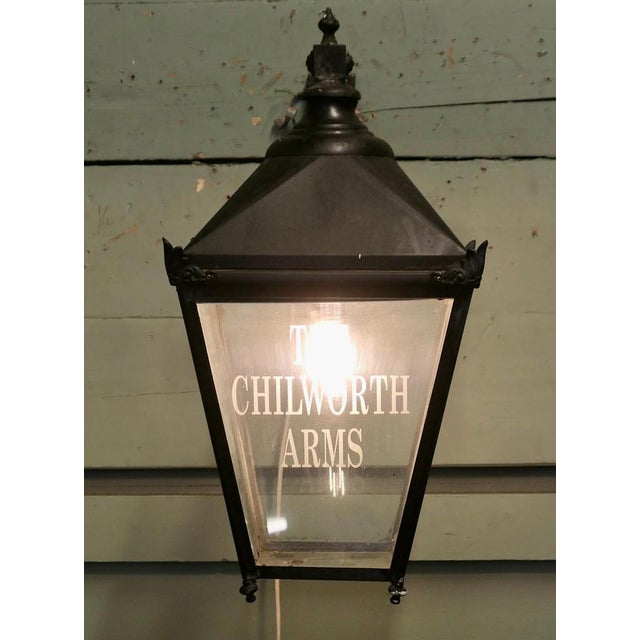 Large Wall Hanging Pub Lantern in Glass and Metal, 1960 For Sale - Image 4 of 8
