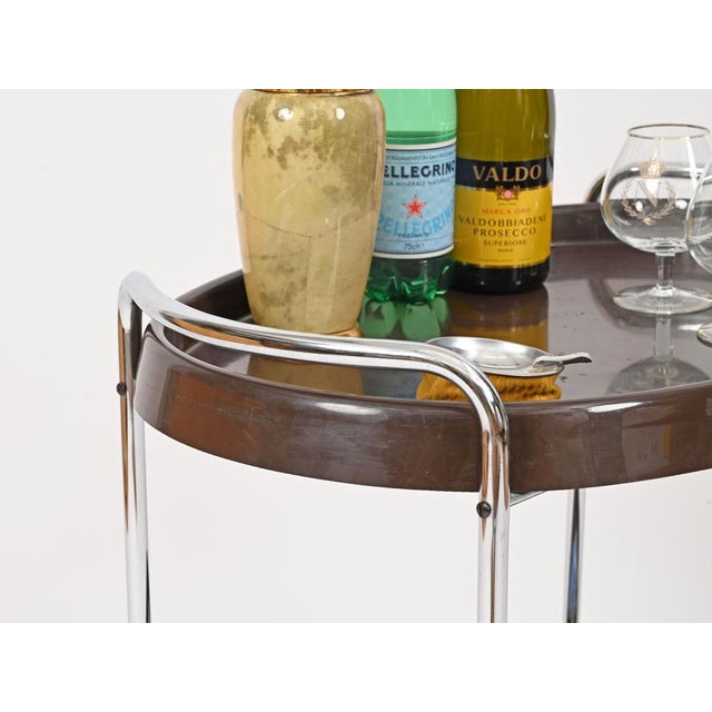 Mid-Century Italian Oval Bar Cart in Chrome and Brown ABS, 1970s For Sale - Image 13 of 14
