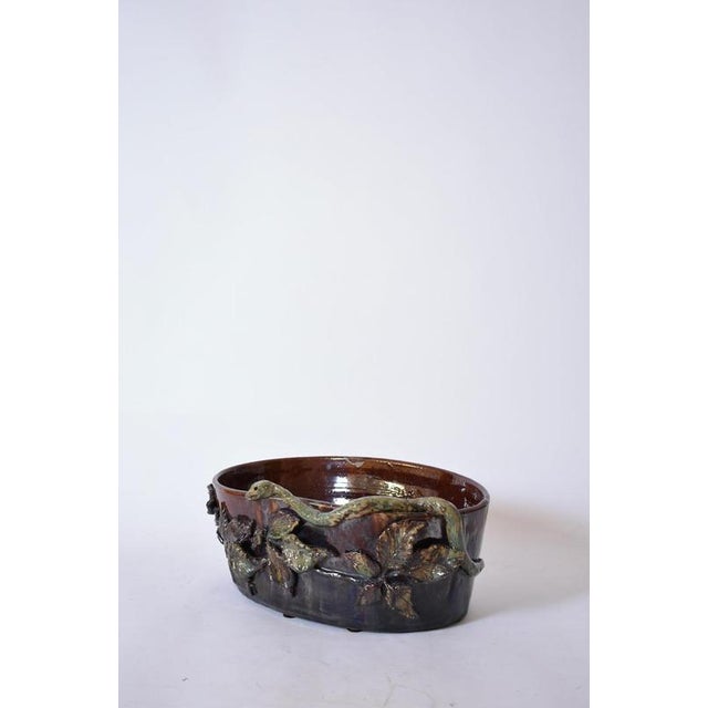 Low Brown and Green Relief Ceramic Planter, 1950s For Sale - Image 3 of 6