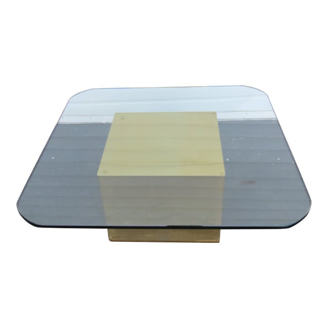 Habitat International Mid Century Modern Brass Glass Top Coffee Table 6604 For Sale