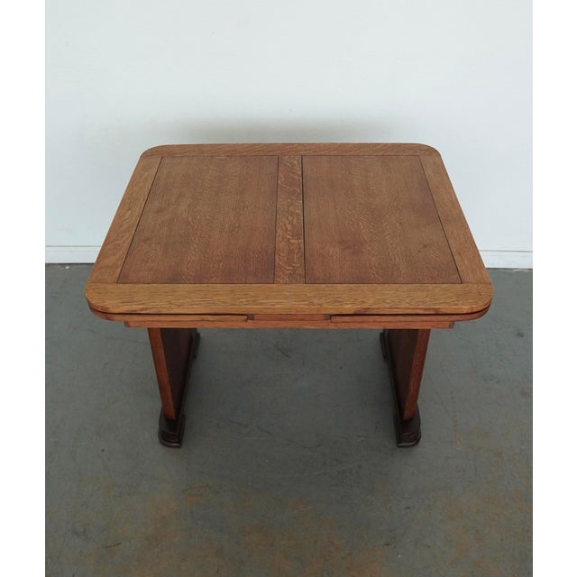 Art Deco Antique Tiger Oak Draw-Leaf Dining Table For Sale - Image 3 of 14