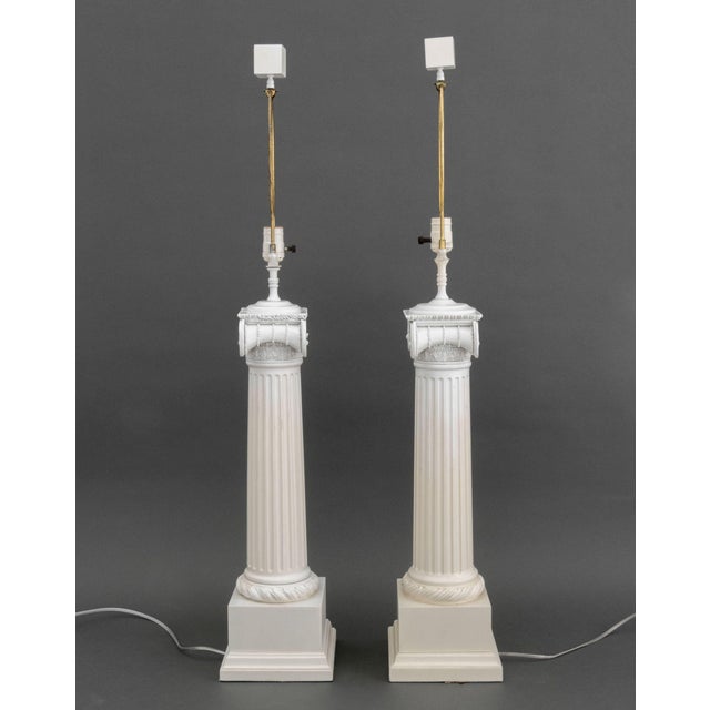 Paint Late 20th Century Neoclassical Style Ionic Column Table Lamps, Pair For Sale - Image 7 of 7