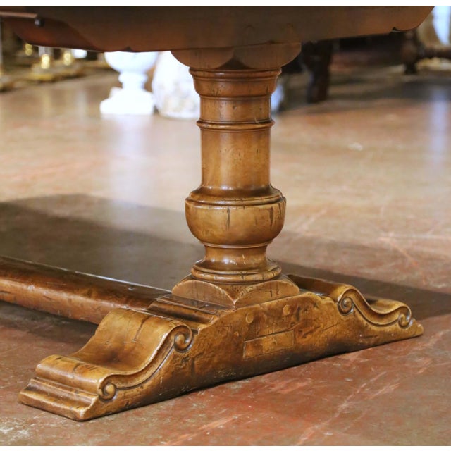 Mid-Century French Walnut, Chestnut & Burlwood Parquetry Refectory Dining Table For Sale - Image 4 of 9