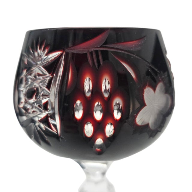 Ruby Red Late 20th Century Ajka Marsala Ruby Overlay Hand-Cut Crystal Hock Wine Goblet, Hungary 8" - Set of 3 For Sale - Image 8 of 10
