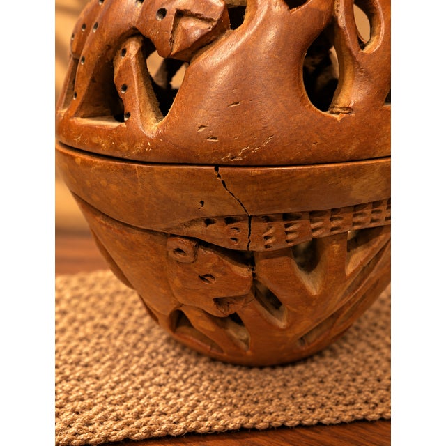 1970s Hand-Carved Openwork Wood Safari Animal Basket Sculpture For Sale - Image 10 of 11