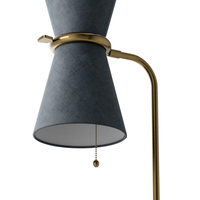 Gable Floor Lamp, Antique Natural Brass with Storm Blue Shade For Sale - Image 4 of 6