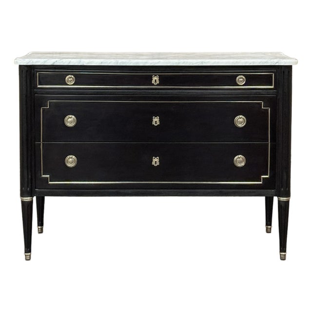 Antique French Louis XVI Mahogany Commode With Carrara Marble For Sale