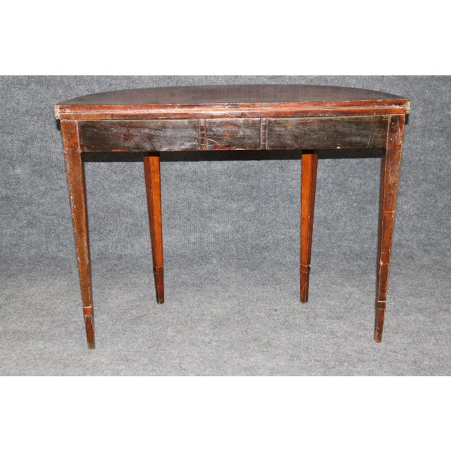 19th Century English Adams Style Paint Decorated Leather Top Demilune Table For Sale - Image 4 of 12