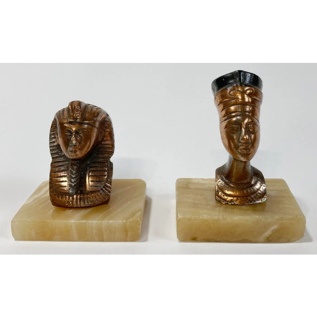Figurative Vintage Egyptian King Tut and Queen Nefertiti Busts on Stone Bases, a Pair For Sale - Image 3 of 10
