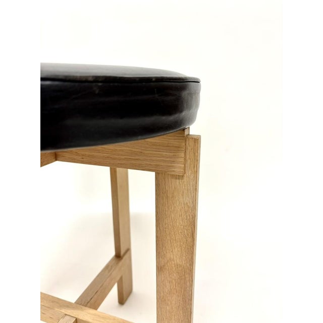 Luxus Oak and Leather Stool from Luxus, 1960s For Sale - Image 4 of 8
