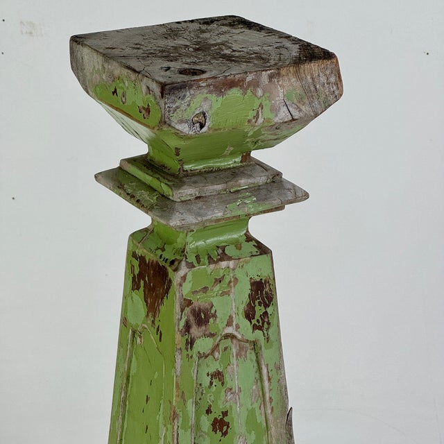 Pistachio Architectural Salvaged Pedestal/Plant Stand C. 1900 in Stunning Pistachio Green & Recessed Panes For Sale - Image 8 of 10