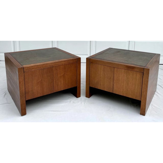Vintage Baughman-Style Wood Side Tables With Metallic Top For Sale - Image 13 of 13