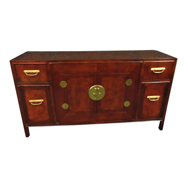 Baker Asian Design Oak & Burl Sideboard For Sale