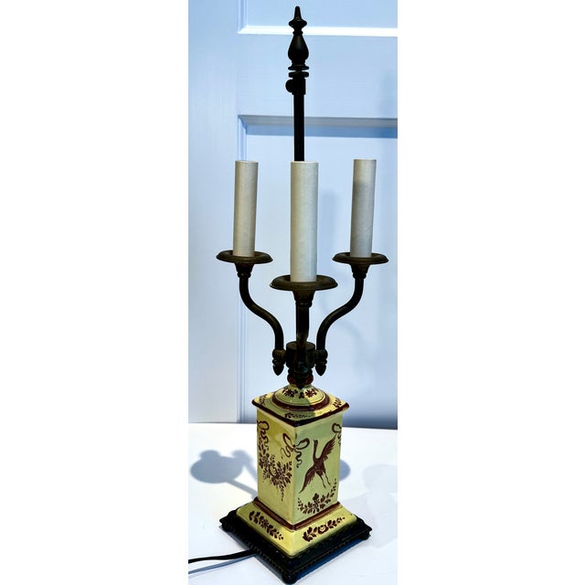 Hand Painted Ceramic Table Lamp, Bouillotte Style For Sale In New York - Image 6 of 18