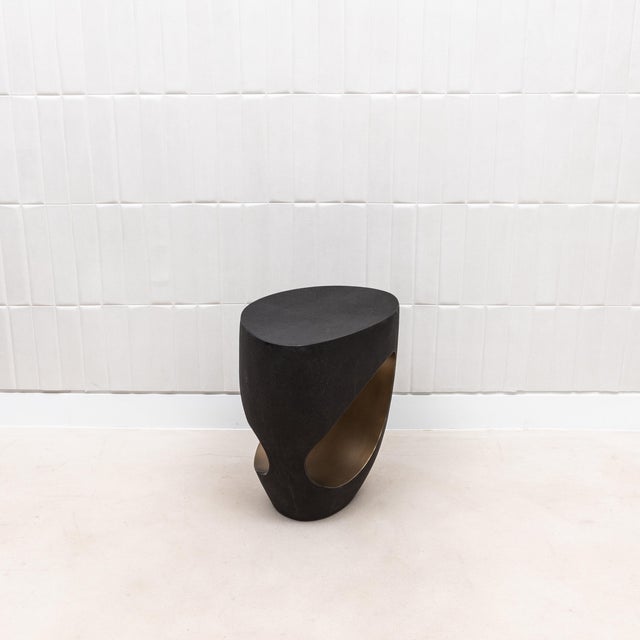 2020s Stool in Black Shagreen With Bronze Patina Brass by R&y Augousti For Sale - Image 5 of 11