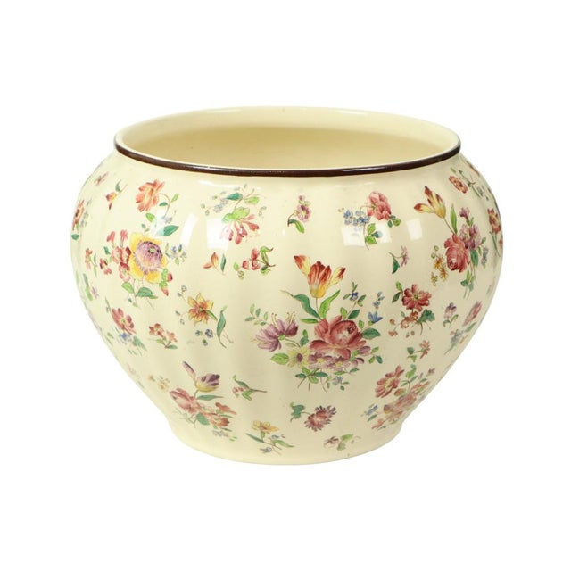 Ceramic Large Polychrome Flower Cache Pot from Longchamp, France, 1890s For Sale - Image 7 of 18