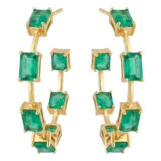 Natural 5.95cts Emerald Earring in 14k Gold For Sale