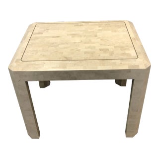1970s Modern Maitland Smith Brass Tessellated Fossil Stone Side Table For Sale
