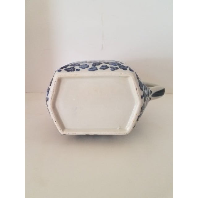Vintage 1980s Chinoiserie Blue & White Ceramic Beverage Pitcher For Sale - Image 4 of 5